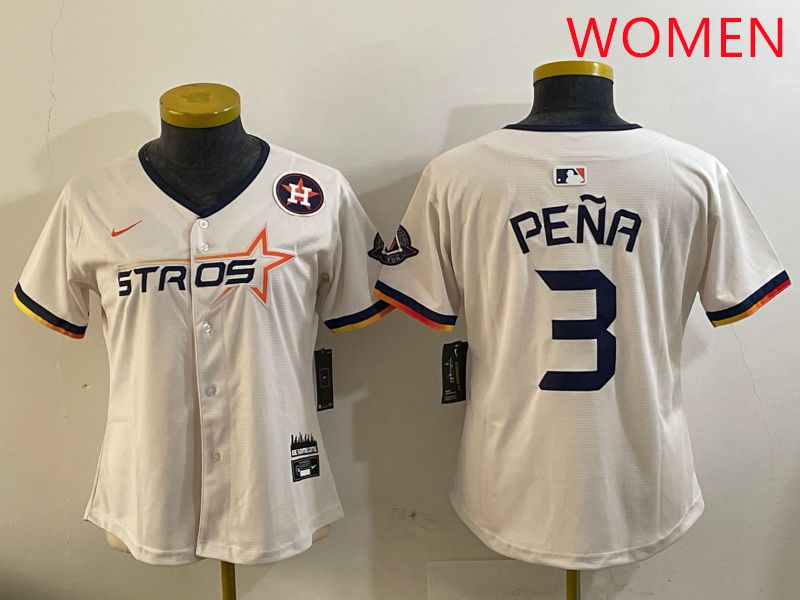 Women Houston Astros #3 Pena Cream Three generations Joint Name 2025 Nike MLB Jersey style 16